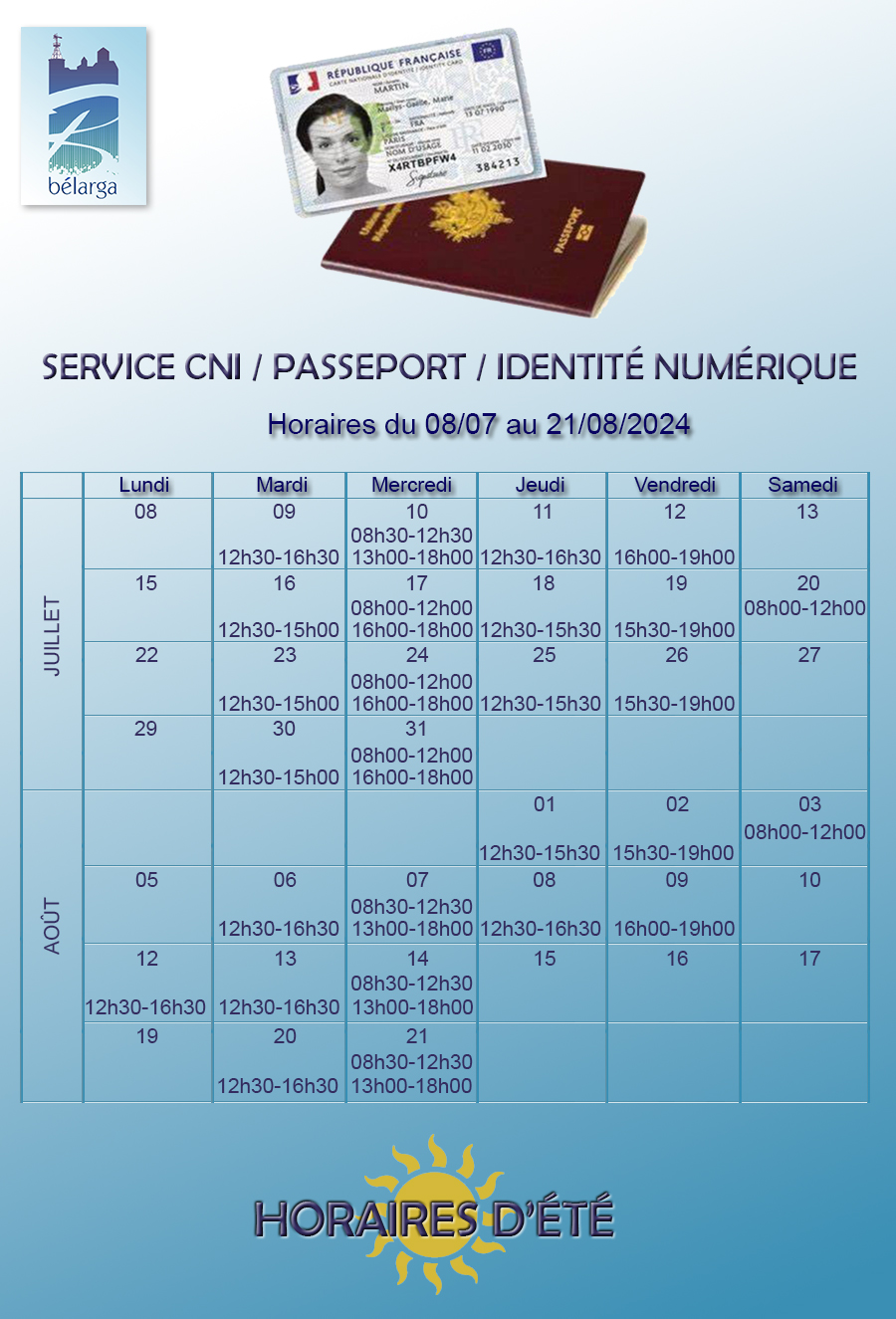 horaires service cni passsseport été 2024