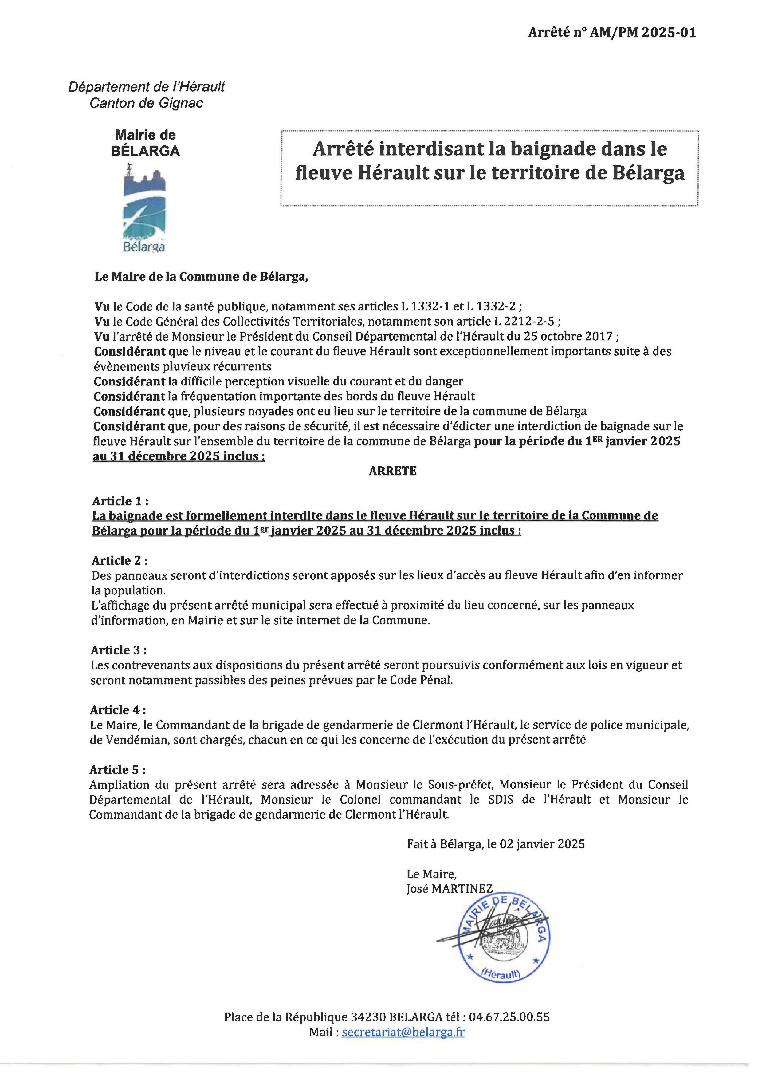 arrete interdiction de baignade belarga 2025