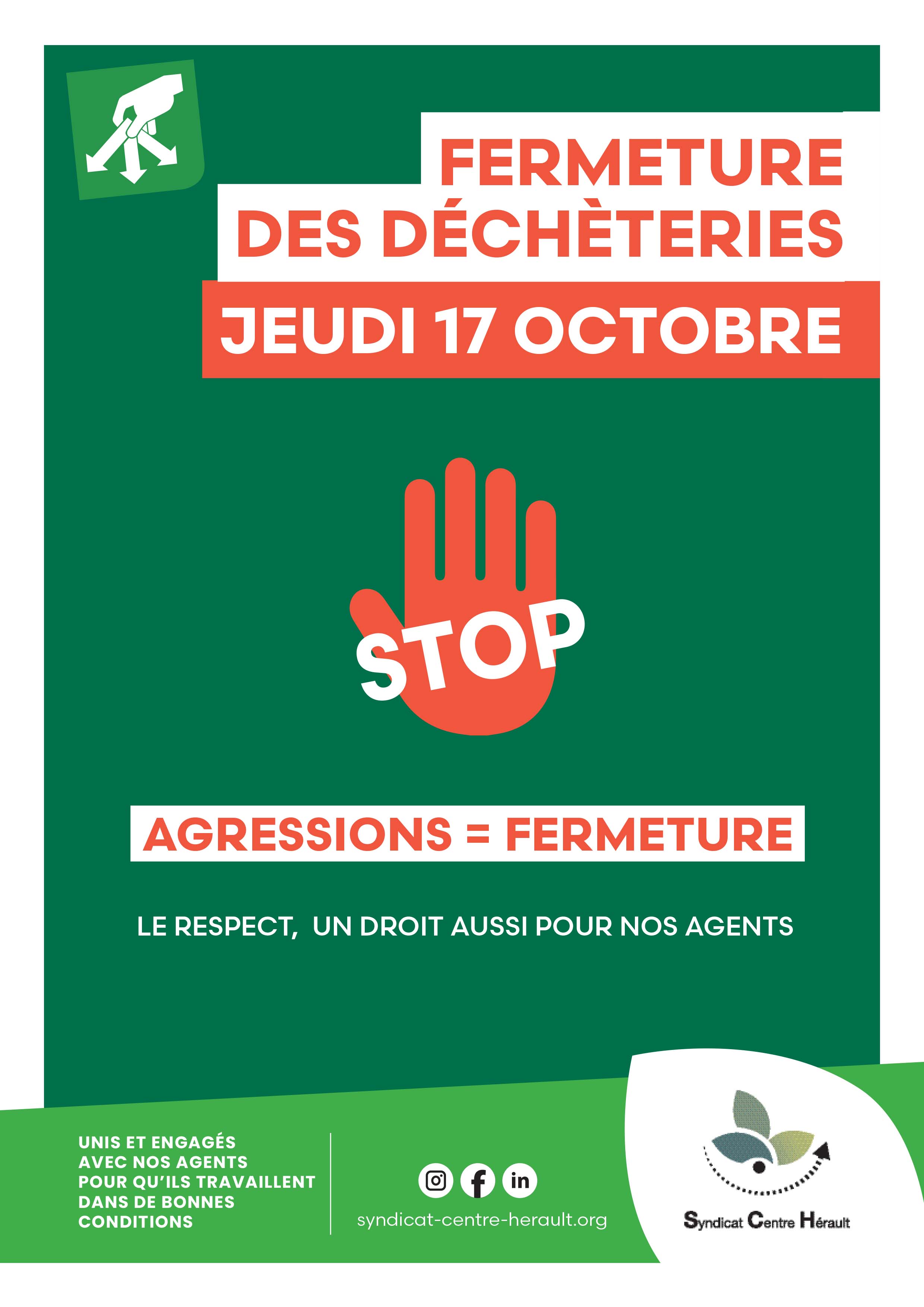 Affiche Fermeture des déchèteries jeudi 17 octobre