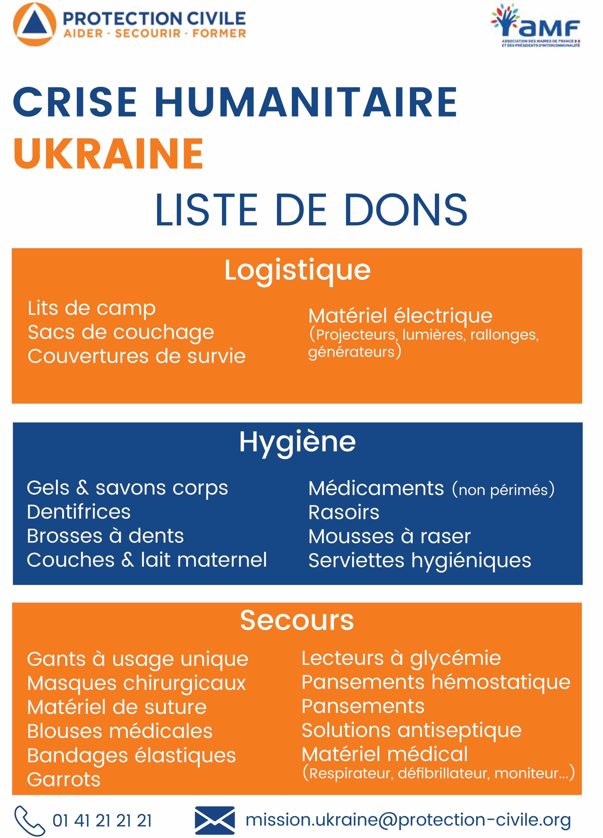 Liste des besoins Solidarite avec Ukraine