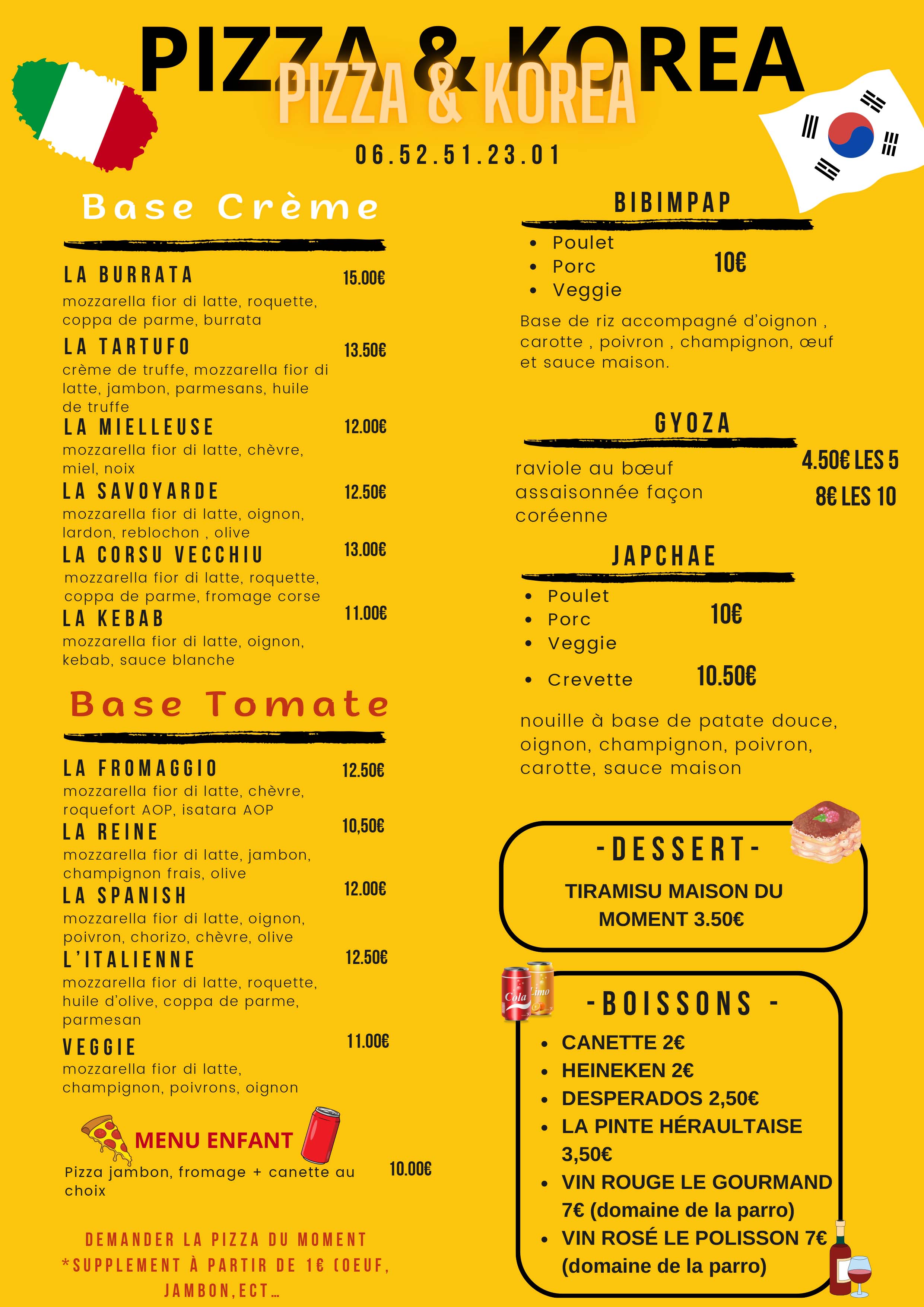 Pizza korea menu